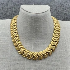 Vintage Napier Chevron Link Necklace Gold Tone Chunky Collar Choker Statement