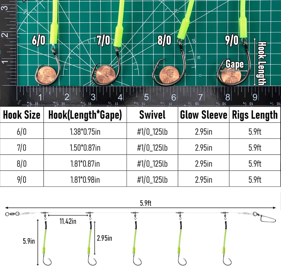 1pcs 1.8M Deep Drop Snapper Rigs Bottom Fishing Rig 3/5 Circle Hooks 6/0#-9/0# - Image 2 of 4