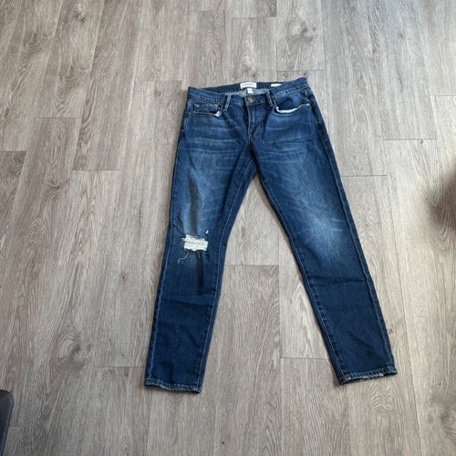 FRAME Le Garcon Watson Slim Boyfriend Jeans Dark Wash Distressed Size 27 LGJ415