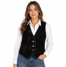 Vintage Arizona Jean Company Women s M Black Suede Leather Western Vest Worn-In