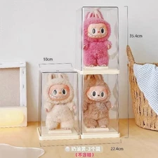 Clear Display Case with Beige Base – Size 11.7x11.7x19 cm – Durable PET+ABS Mate