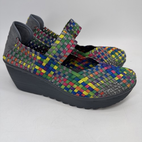 St. John's Bay Womens Karma Multicolor Round Toe Wedge Heel Mary Jane Shoes 10