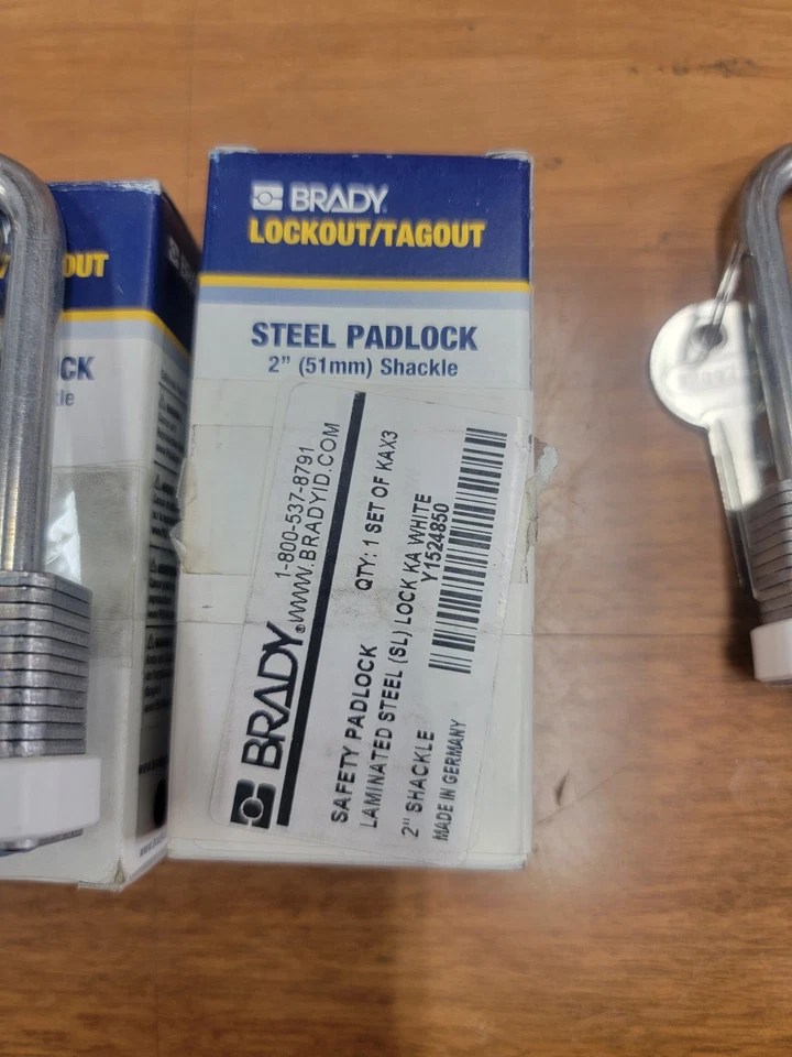 Brady Steel Padlock 2" (51mm) Shackle, White, Keyed Alike, 3pk - Image 2 of 2