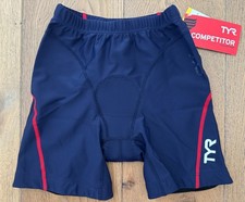 TYR COMPETITOR Men's XS Navy Blue 7" Tri Fitness Shorts w/ Bike Pad USA Made New