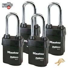Master Lock- 4 High Security Pro Series Padlocks 6121NKALJ w/BumpStop Technology