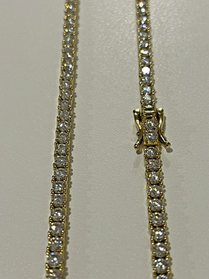 3mm Flawless D Color Moissanite Tennis Necklace Set In 18k Yellow Gold (20 Inch)