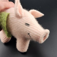 Handmade Wool Felt Flying Pig Plush Toy   Folk Art Collectible or Nursery D cor 