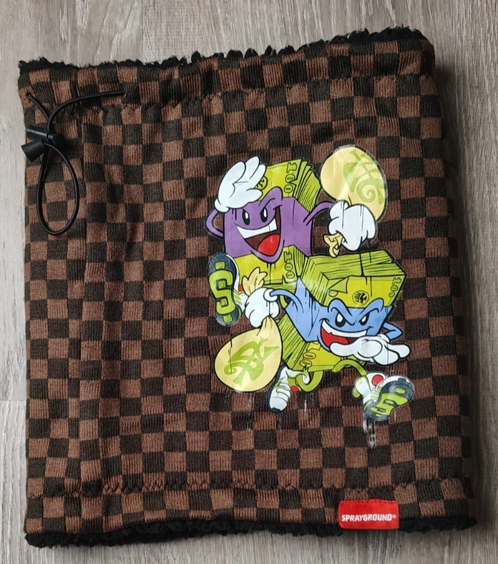 Sprayground Neck Warmer Chase Bank Checker Cinch Cord Brown Black