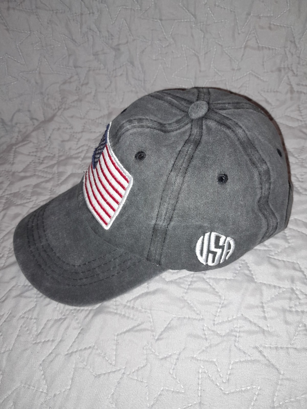 Embroidered American Flag Patch Hat Washed Gray B… - image 3