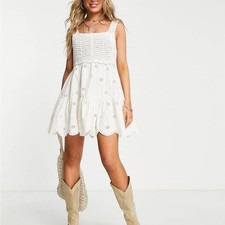 ASOS DESIGN Cream Crochet Broderie Anglaise Mini Dress Tiered Eyelet US 10