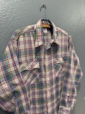Vintage 70  s Levi  s Cotton Men  s Plaid Button Up Shirt Size Large