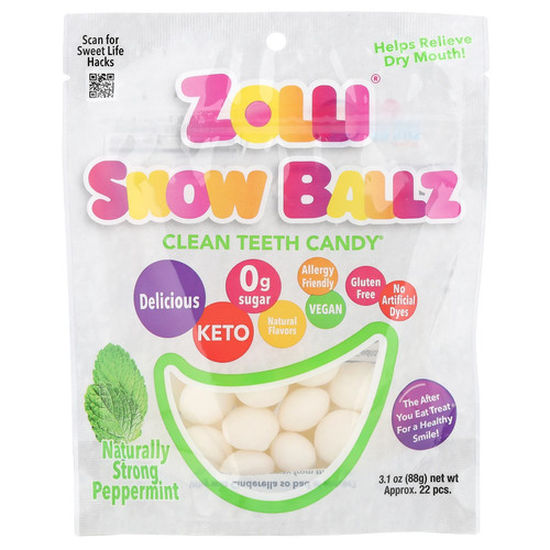 Zolli® Snow Ballz, Naturally Strong Peppermint, Approx. 22 Pieces, 3.1 oz (88 g)