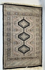 Pakistani Jaldar Style Tribal Camel/Black Wool Hand Knotted Rug