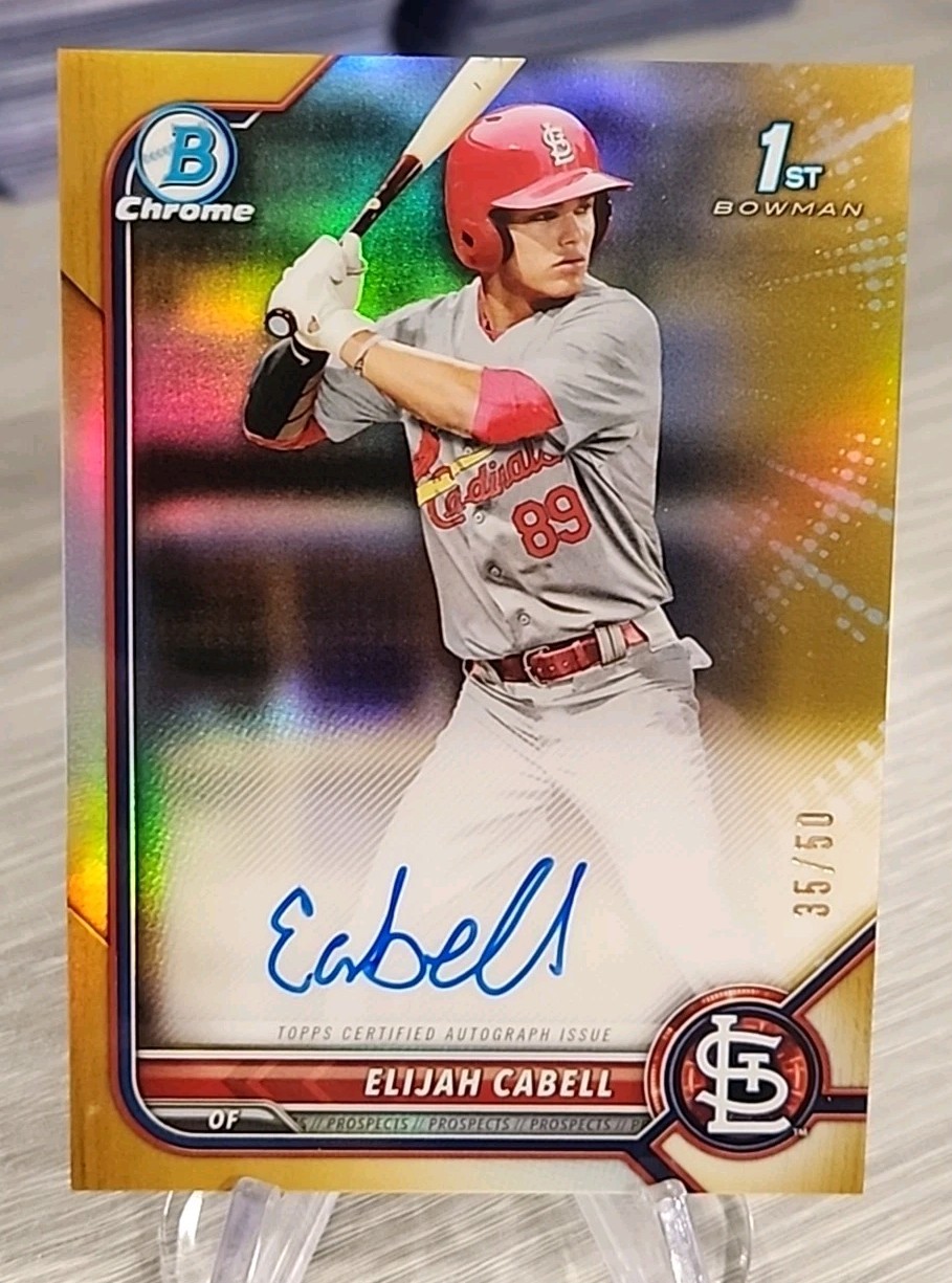 Elijah Cabell 2022 Bowman Chrome Gold Refractor Autograph /50 #CPAEC Cardinals