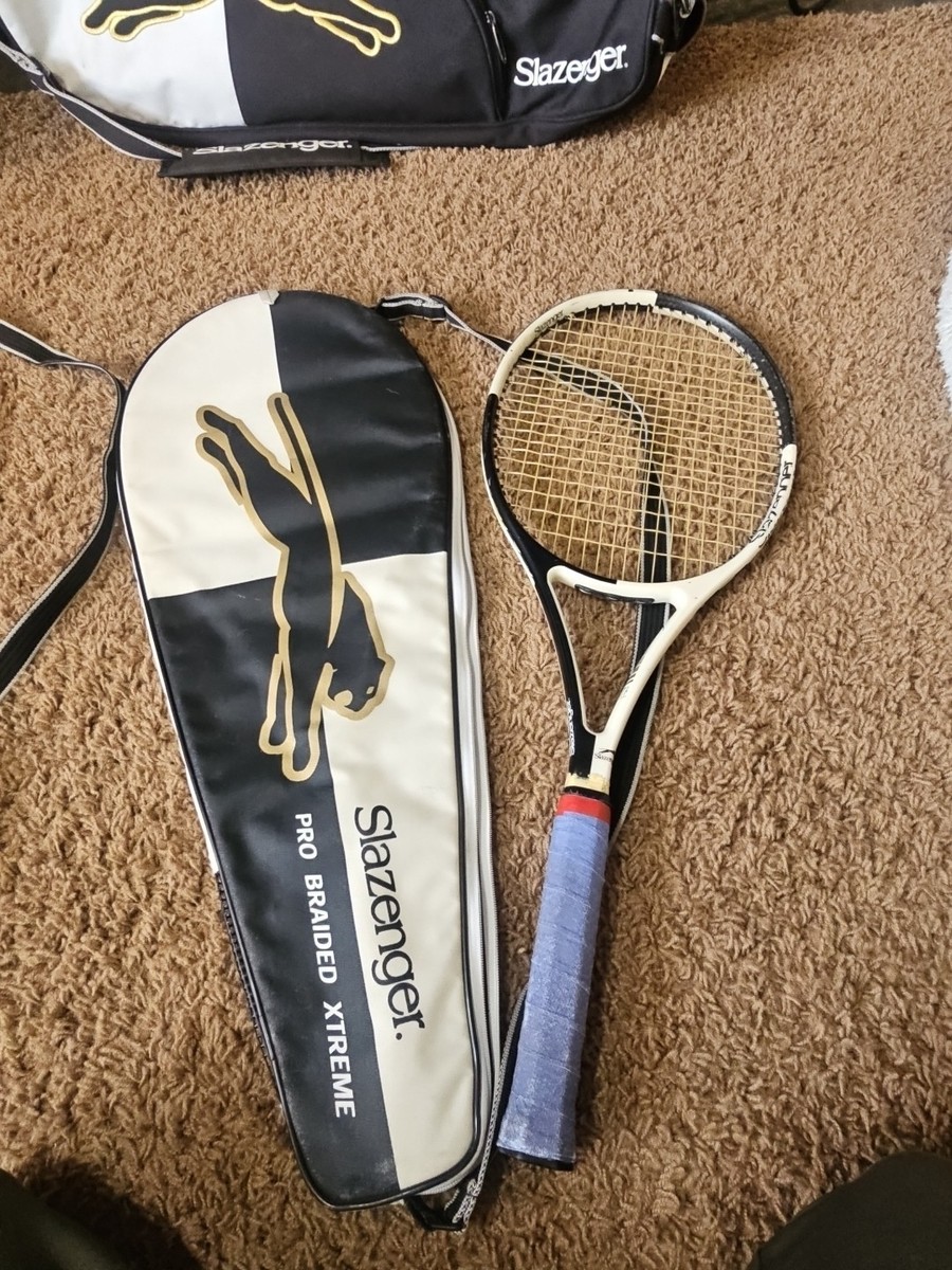 Rare raquette de tennis tressée Slazenger Pro Extreme avec poignée étui Rare raquette de tennis tressée Slazenger Pro Extreme avec poignée étui