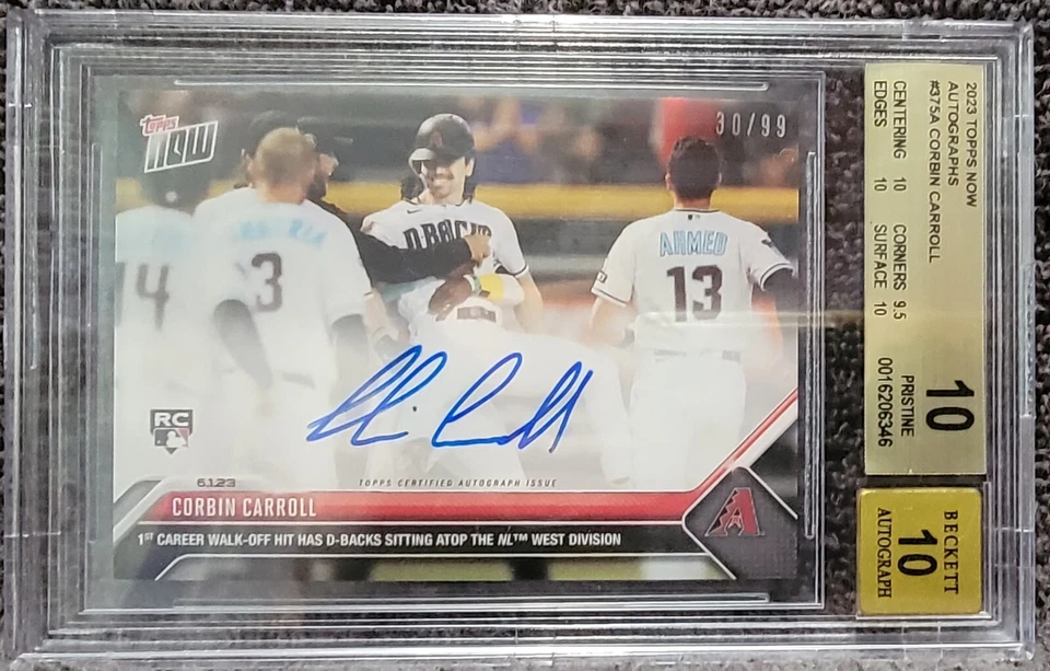 2023 Topps Now Corbin Carroll Rookie 1st Walk Off On Card Autograph /99 BGS 10 - Image 2 of 4