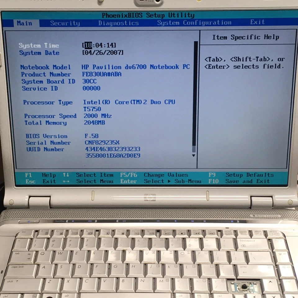 HP Pavilion dv6700 15.4" Notebook Core 2 Duo T5750 2GB Boot/BIOS No HDD/OS H3246 - Image 2 of 4