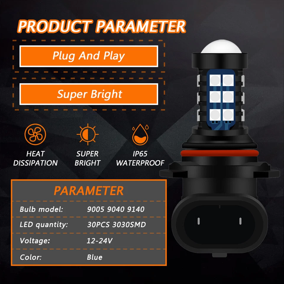 2Pack H10 9145 9140 10000K Blue LED Bulbs 3030SMD Fog Driving Light Super Bright - Image 3 of 4