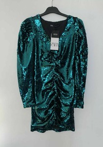 zara green sequin dress