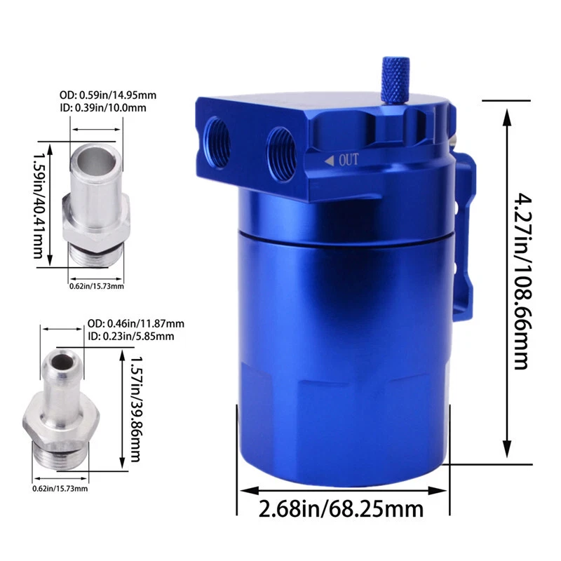 Car Blue Oil Catch Can Reservoir Tank Universal Baffled Fittings Oil Dipstick - Image 4 of 4