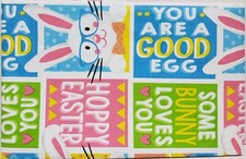 Kitchen Vinyl Tablecloth, 60" Round, EASTER PHRASES, COLORFUL SQUARES, BUNNY, MI