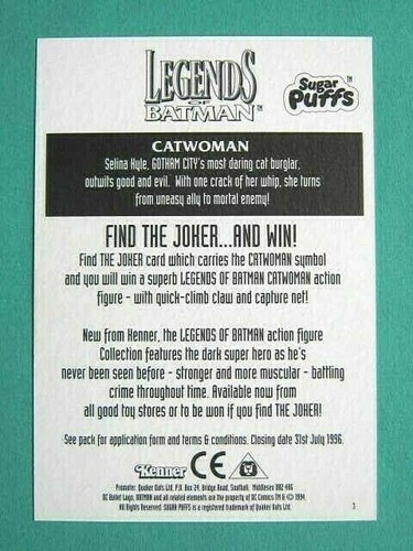 SUGAR PUFFS 1995 LEGGENDE di BATMAN CARTOLINA DA COLLEZIONE. CATWOMAN. Come nuovo - Foto 2 di 2