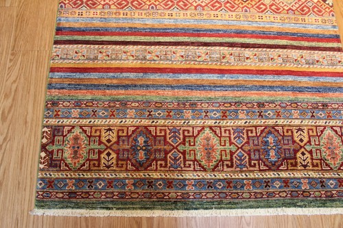 Handmade Knotted Afghan Rug Ghazni Natural Wool background 4x6 Caucasian Design - Picture 8 of 9