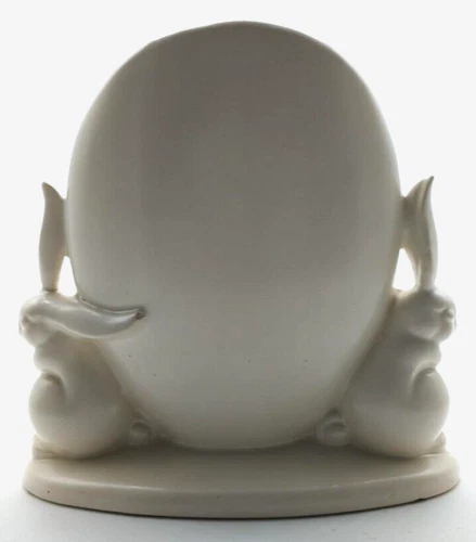 Royal Haeger 1946 Art Deco 75th Anniversary White Double Rabbit Egg Vase 7"
