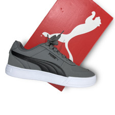 Zapatillas Puma Gris Cuero Nobuck Negro Logo Parte Superior Baja Con Cordones Espuma Suave Para Hombre 8 Nuevas con Etiquetas