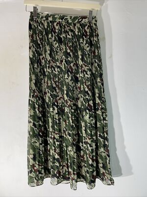 Womens Hush Uk Green Mix Army Camo Long Length Pleated