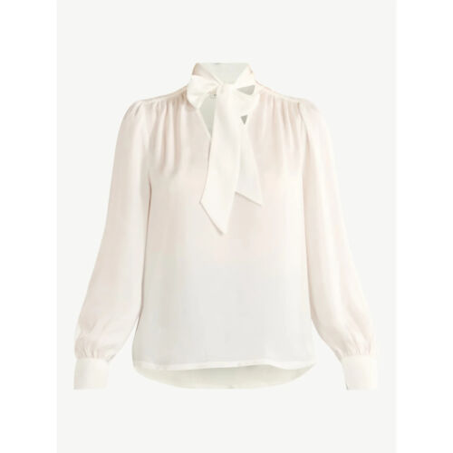 Free Assembly Blouse Top Womens Small White 100% Polyester Long Sleeves Bow Tie - Picture 5 of 5