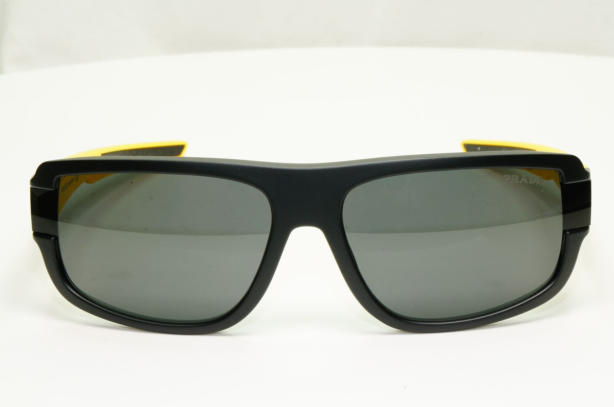 PRADA サングラス ブラック イエロー（希少）正規品 Prada Black Yellow Sunglasses Rectangle Red Stripe PS03WS SPS 03W