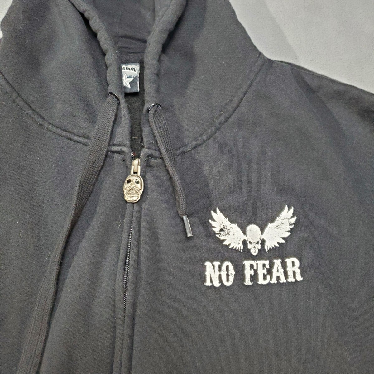 No Fear Jacket Mens Large Black Fleece World Domination Skull Full Zip Hood