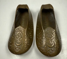 Vintage Set of 2 Istanbul Brass Small 4" Etched Slipper Shoe Ashtray