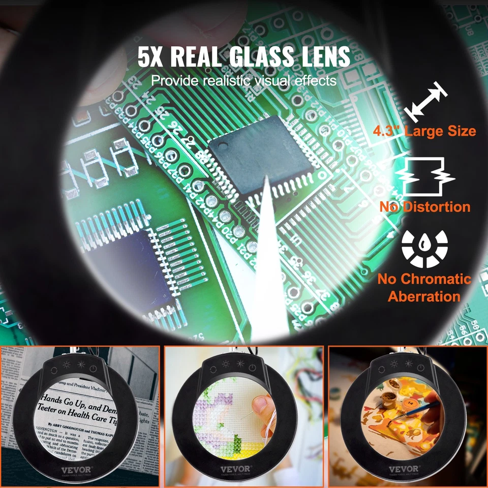 5X Lupa Lámpara 4.3" Lente 64 LED 5 Modos de Color 2 en 1 Soporte/Abrazadera de Escritorio Foto 4 de 4