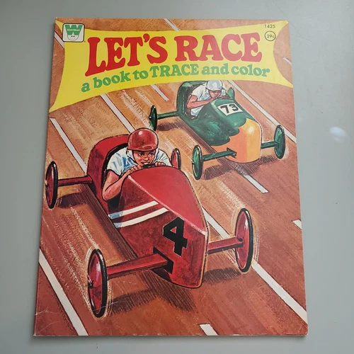 Vintage Let's Race a book to Trace and Color Whitman 1975