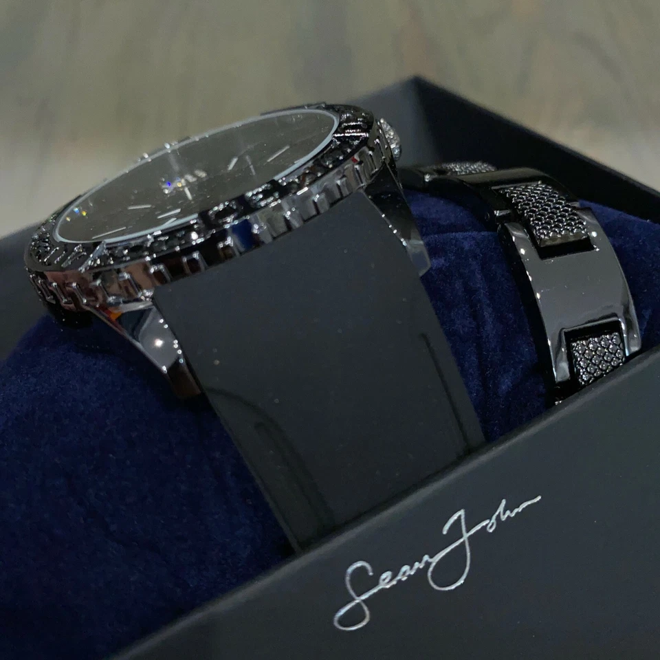 Sean John Hombre Negro Silicona Analógico Reloj y Cadena Pulsera Nuevo SJC51030004 Foto 4 de 4