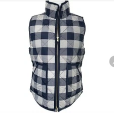 J.Crew Buffalo Blue Checker Quilted  Down Excursion Women  Vest Jacket Size S