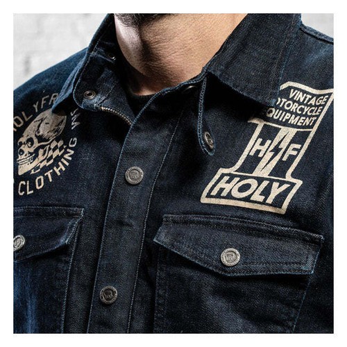Holy Freedom Genua Stampato Moto Freizeitjacke Denim - Bild 10 von 12
