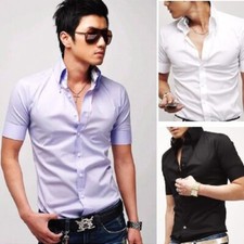 Mens Clothes Dress Shirts Luxury Casual Slim Stylish Short Sleeves Shirts Tops