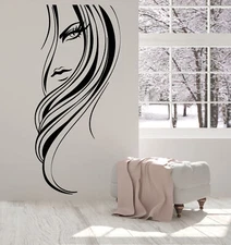 Vinyl Wall Decal Beautiful Girl Face Long Hairstyle Hair Salon Stickers (1620ig)