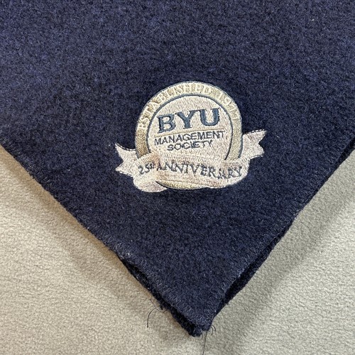 Vintage Woolrich BYU Management Society Embroidered Throw Blanket Navy 50x31 - Picture 3 of 9