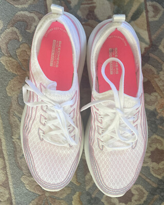 Skechers GOWALK Hyper Burst Womens Knit Lace Up Pink White