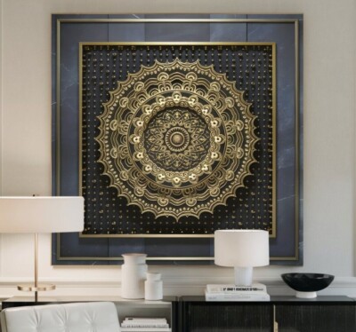 XXL LEINWAND BILD BIS 140x140x5 LUXURIÖSES ORNAMENT WANDBILD GRAU-GOLD-3D-OPTIK