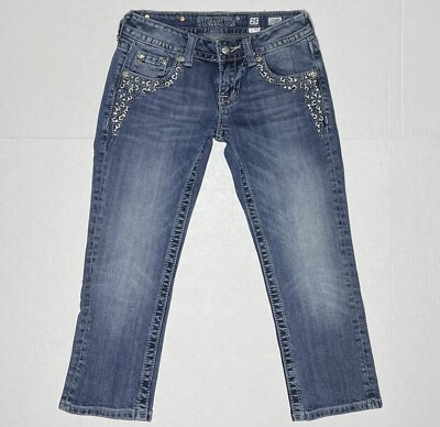 Miss Me Flap Pocket Blue Jean Cuffed Capris size 25 (26”waist)