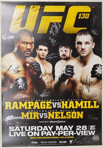 Quinton Jackson Matt Hamill Renan Barao +17 Signed by Card UFC 130 Poster SBC - Picture 1 of 24
