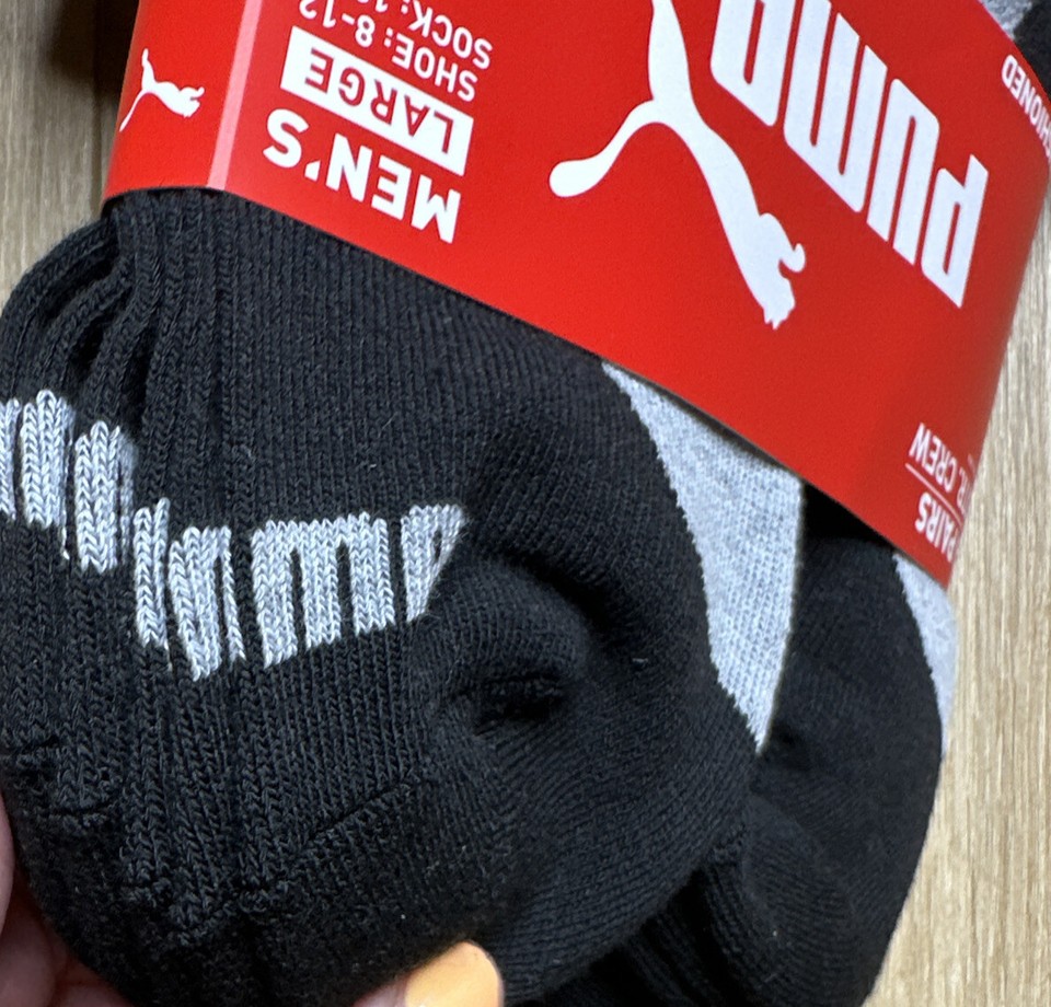 PUMA SOCKS MEN'S QUARTER CREW BLACK LARGE (1013) PACK 6 PAIRS