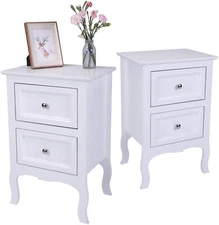 2Pcs Nightstand End Table with 2-Drawer Wood Simple Modern Sofa Couch Side Table