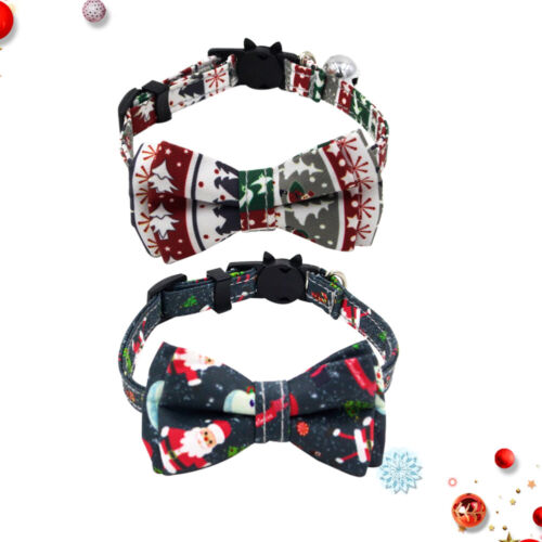  2 Pcs Cat Collar with Bowtie Bell Christmas Santa Dog Coller - Picture 1 of 11
