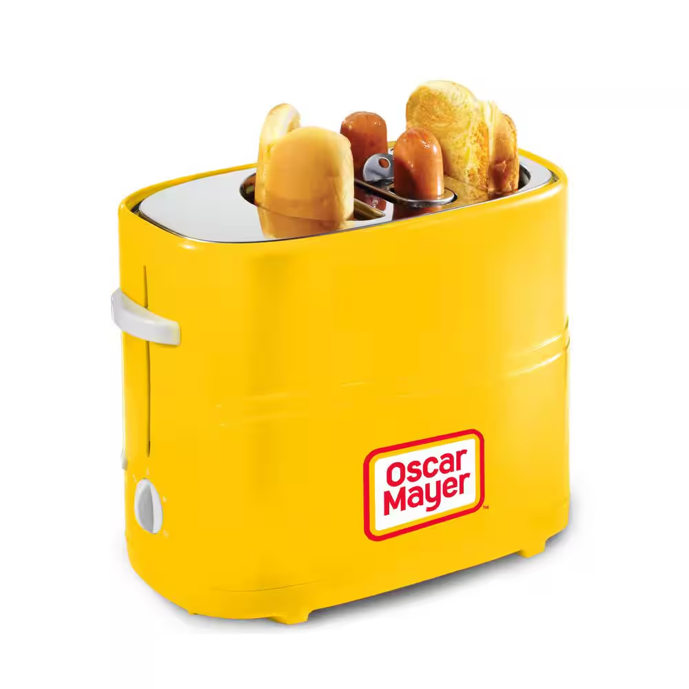 2 Slot Hot Dog and Bun Toaster with Mini Tongs, Hot Dog Toaster Yellow